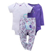 Модная одежда для маленьких девочек, хлопковый комбинезон с длинными рукавами + брюки для малышей, комплект из 3 предметов с рисунком совы, весенний комплект для новорожденных, 2019 2024 - купить недорого