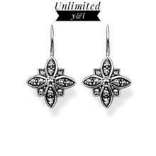 Pendientes colgantes de flor negra de marcasita para mujer y hombre, pendiente de estrella cuelga de estilo Thomas, joyería de plata, regalo 2024 - compra barato