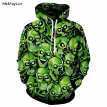 Sudadera con capucha para hombre y mujer, con estampado de cabezas de cráneos en 3D, estilo hip hop, Verde claro, ropa de calle 2024 - compra barato