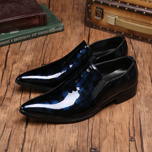 Blue/black Men's Patent Leather Bright Leather Shoes Business Dress Shoes Wedding Party Slip-on Shoes 2024 - buy cheap