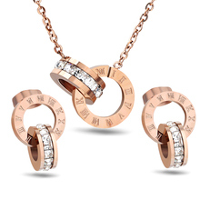 Hot Selling Stainless Steel Jewelry Set Rose Gold Color Roman Earring&Necklace For Women Wedding Accessories 2024 - buy cheap