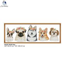 Joy Sunday-Kits de punto de cruz con patrón de cinco perros, lienzo impreso de 11CT, 14CT, DMC, bordado, Conjunto Chino de costura 2024 - compra barato