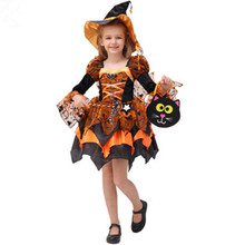 Оранжевое платье ведьмы для девочек, костюмы для косплея на хэллоуин для девочек, одежда ведьмы на хэллоуин, смешвечерние, косплей 2024 - купить недорого
