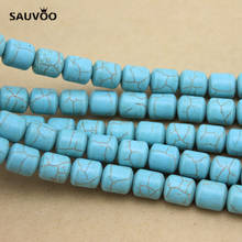 Sauvoo 42pcs/lot Round Tube Blue Howlite Beads 8.8*9.5mm Bulk Natural Stone Loose Bead Necklace Bracelet DIY Making F1220 2024 - buy cheap