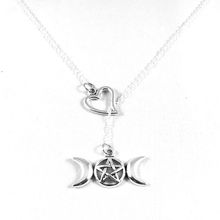 Heart Lariat   Triple Moon Goddess Wicca Pentagram Necklace Pendant Vintage Silver Magic Collares Choker Necklace Jewelry Women 2024 - buy cheap