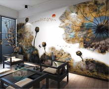 Beibehang tinta de lótus papel de parede Personalizado papel de parede Chinês muras ouro pintura decorativa TV sofá fundo da parede 3d papel de parede 2024 - compre barato