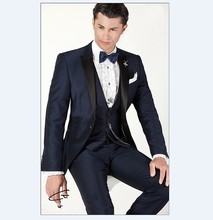 Slim Fit traje para padrinos de boda esmoquin de solapa negra para novio trajes de hombre azul marino chaqueta de padrino para boda (chaqueta + Pantalones + corbata + chaleco) C43 2024 - compra barato