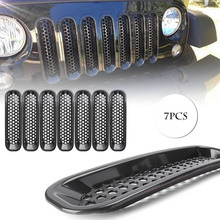 7 pçs grade dianteira inserir malha grill para jeep wrangler jk 2007 2008 2009 2010 2011 2012 2013 2014 15 2016 2017 preto abs plástico 2024 - compre barato