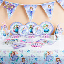 Disney София первая пластиковые Tablecover, платье принцессы Софии, бумажный стаканчик, тарелка детского дня рождения, одежда на день рождения, семья поставка украшений для вечеринок 2024 - купить недорого