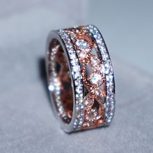 Flor planta forma anel micro-incrustado aaa zircon dupla camada de dois tons anel de casamento anéis para moda feminina presente jóias tendência 2024 - compre barato