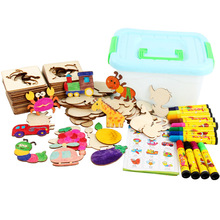 Baby Drawing Toy Painting template Toolbox hollowed paint toy wooden children early education puzzle 48 pieces 2024 - buy cheap