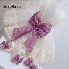 Vestido de cumpleaños de flores para niñas pequeñas, ropa con lazo con lentejuelas, color blanco/Marfil, 3D, 1 año 2024 - compra barato