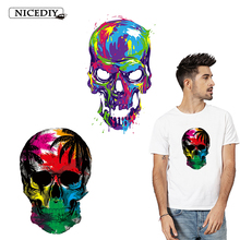 Nicediy Colorful Skull Patch Heat Transfer Vinyl Sticker Stripe Applique On Clothes Stickers Hippie Patches Washable Badge Decor 2024 - buy cheap