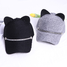 Gorros con orejas de gato para mujer y niña, gorra de béisbol tejida de lana, snapback bone, Hip Hop, novedad, primavera y verano 2024 - compra barato