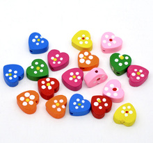 DoreenBeads Wood Spacer Beads Heart Mixed Flower Pattern About 14.0mm( 4/8") x 13.0mm( 4/8"), Hole: Approx 2.0mm, 15 PCs 2024 - buy cheap