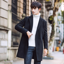 Casaco longo de lã masculino, jaqueta elegante, de cor sólida, slim fit, casual, para negócios, novo, 2019 2024 - compre barato
