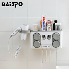 BAISPO-soporte de cepillo de dientes para baño, dispensador de pasta dental automático, ventosa, montaje en pared, caja de almacenamiento para Baño 2024 - compra barato