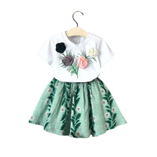 Conjunto de roupas florais de alta qualidade, conjunto de roupas para meninas, algodão, saia floral + camisas, traje infantil 2024 - compre barato