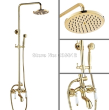 Gold Color Brass Bathroom Dual Handles Rain Shower Faucet Set with 8" inch Shower Head + Tub Mixer tap Wall Mount Wgf424 2024 - buy cheap