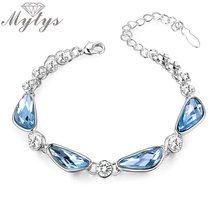 Светло-голубой кристалл звено цепи браслет высокого качества модный дизайн браслет для женщин Оптовая цена B737 2024 - купить недорого