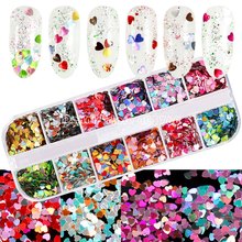 12 Grids/Set or 1 JAR Colorful Glitter Peach Heart-shaped Sequins Nail Art Slice Paillette Manicure DIY Set TXH 2024 - buy cheap