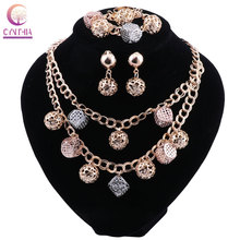Jewelry Sets Wedding Crystal Fashion Bridal African Gold color Necklace Earrings Bracelet Women Ring Party Sets 2024 - buy cheap