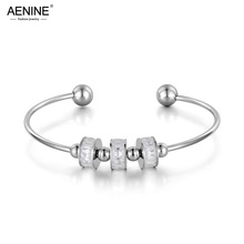 AENINE Romantic Stainless Steel Black & White Cubic Zirconia Cuff Bangles Bracelets Lovers Jewelry For Women Gift AB18191 2024 - buy cheap