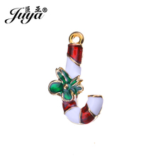 JUYA-amuletos de esmalte con forma de caña de caramelo para Navidad, colgante con diamantes de imitación de 24x15mm, joyería artesanal, AO0551 2024 - compra barato