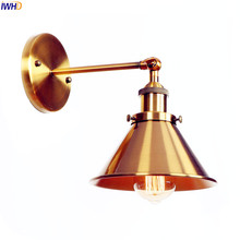 Золотистый настенный светильник IWHD в стиле лофт в стиле ретро, железная металлическая Регулируемая американская винтажная лампа для ванной, зеркала, лестницы, бра Эдисона 2024 - купить недорого