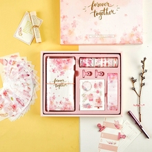 "Sakura Scrapbooking Gift Pack" Cute Diary Planner Notebook Stickers Washi Tapes Clips Stationiery Gift 2024 - buy cheap