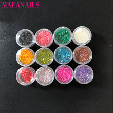 Mafanails seashell flocos irregulares lantejoulas prego glitter em pó 12 cores conjuntos misturados diy decoração de concha para gel uv polonês ch09 2024 - compre barato