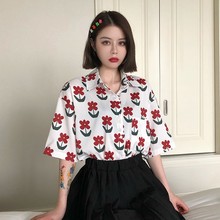 Vintage Floral Printed Women's Blouse Casual Short Sleeve Loose Shirt Summer Beach Blouse Top 2024 - buy cheap