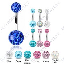 BOG-Lot 6 Pieces Belly button Piercing Navel Ring With Double Epoxy Multi CZ Crystal Ferido Balls 2024 - buy cheap
