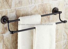 Barra doble para toallas de cuarto de baño, toallero montado en la pared, de latón, frotado con aceite negro, accesorios de baño, Bba211 2024 - compra barato