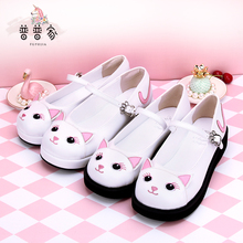 Princess sweet lolita shoes Original round-head embroidered cat pattern princess sweet soft sister custom shoes women pu930 2024 - buy cheap