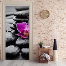 Mural de puerta personalizado 3D, flor Zen en piedras, papel tapiz, mural de pared, Mural de pared, foto de pared, envoltura de puerta autoadhesiva 2024 - compra barato