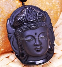 Hermoso amuleto chino tallado a mano, obsidiana negra Natural, Budismo kwan-yin, amuleto de la suerte, collar de cuentas, joyería fina 2024 - compra barato