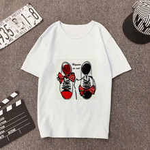 Camiseta con estampado de zapatos para mujer, Tops de manga corta, ropa para mujer, camiseta Harajuku blanca con cuello de 0 a 2019 2024 - compra barato