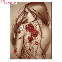 5d diy pintura de diamante kit de ponto cruz completo quadrado/redondo bordado de diamante mosaico padrão menina rosas tatuagens artesanato feito à mão 2024 - compre barato