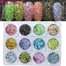 12 cores/conjunto ultra-fino holográfico floco prego glitter arco-íris laser glitter lantejoulas deslumbrante unhas dicas polonês unhas flocos cpt45 2024 - compre barato