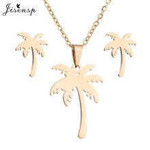Jisensp Stainless Steel Jewelry Sets Bohemian Summer Beach Style Coconut Tree Charm Necklace Earrings for Women Girls Party Gift 2024 - buy cheap