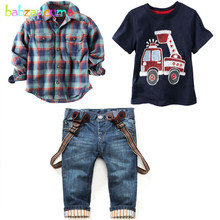 3PCS/2-7Years/Spring Autumn Kids Fashion Boys Suit Toddler Clothes Casual Plaid Shirt+T-shirt+Jeans Children Clothing Set BC1350 2024 - buy cheap