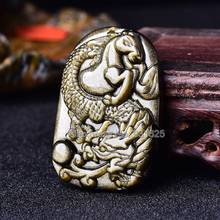 Beautiful Natural Gold Obsidian Hand Carved Dragon Horse Lucky Amulet Pendant + free Black Beads Necklace Fashion Jewelry 2024 - buy cheap