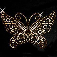 Parches de diamantes de imitación de mariposa dorada, fijación en caliente, transferencia de hierro, para bolsa de camisa, 2 uds./lote 2024 - compra barato
