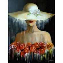 Melhor porta óleo para mulher, chapéu com flores, arte feminina em tela, pintada à mão, pintura para decoração do quarto 2024 - compre barato