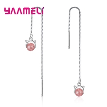 Pendientes de plata esterlina 925 para mujer, aretes con cuentas de color rosa, joyería de cristal, regalo 2024 - compra barato