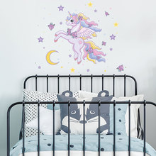 Room decor moon star unicorn cartoon wall stickers for kids rooms living room bedroom wall sticker 2024 - buy cheap