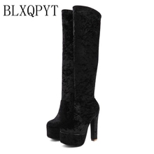 Blxqpyt botas femininas 31-48, sapatos de casamento para outono e inverno, plataforma longa 5.5cm, salto alto 13.5cm 88-10 2024 - compre barato