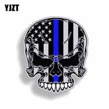 YJZT 11,4 см * 13,6 см синяя линия флаг череп полицейский аксессуары ПВХ Наклейка Стикер автомобиля 6-0082 2024 - купить недорого