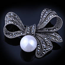 FARLENA Jewelry Black Bowknot Brooch pins with Rhinestones Vintage Simulated Pearl Brooches for Women Dress Accessory 2024 - buy cheap